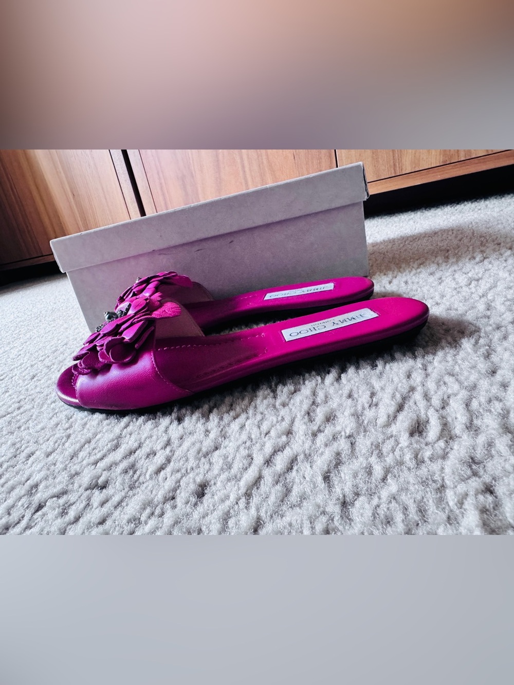 Jimmy Choo Hot Pink Floral Slide Sandals - Picture 2 of 4